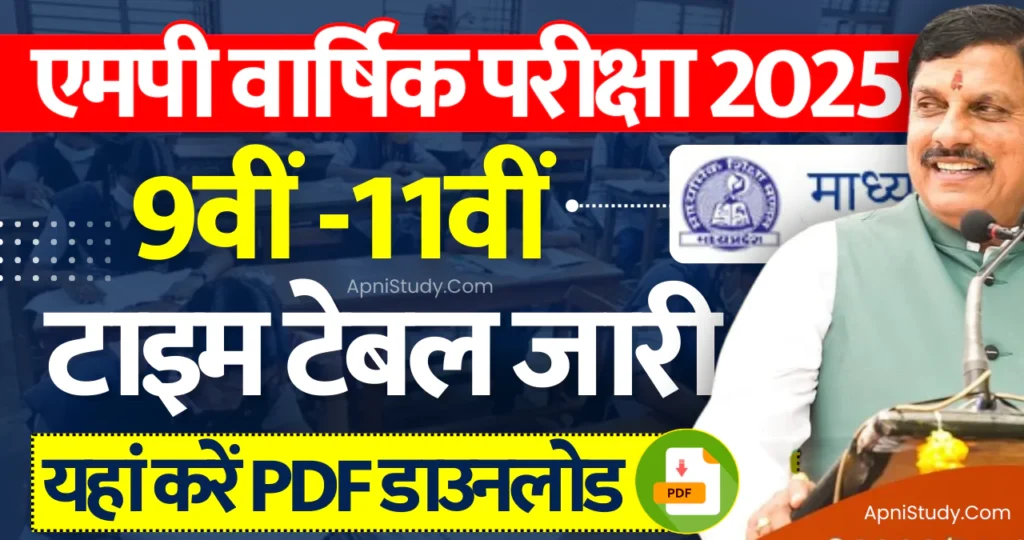 MP Board Class 9th 11th Varshik Pariksha Time Table 2024-25 Pdf Download  एमपी बोर्ड कक्षा 9वी एवं 11वीं वार्षिक परीक्षा की समय सारणी 