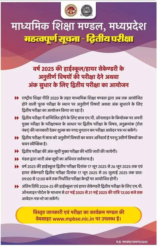 MP Board Second 2nd Exam 2026 Date  एमपी बोर्ड द्वितीय परीक्षा 2026